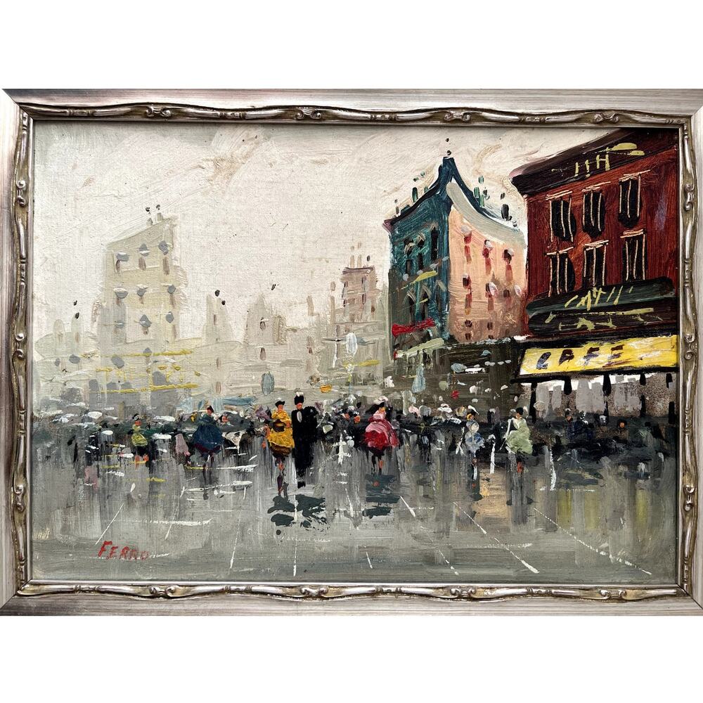 Painting On Board Signed Ferro Framed Paris City Scene - Picture 2 of 3